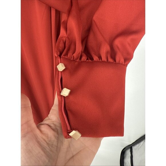 MAC DUGGAL Size 4 Orange SATIN RUCHED BISHOP SLEEVE Cocktail GOWN Dress $398 New - Picture 7 of 15